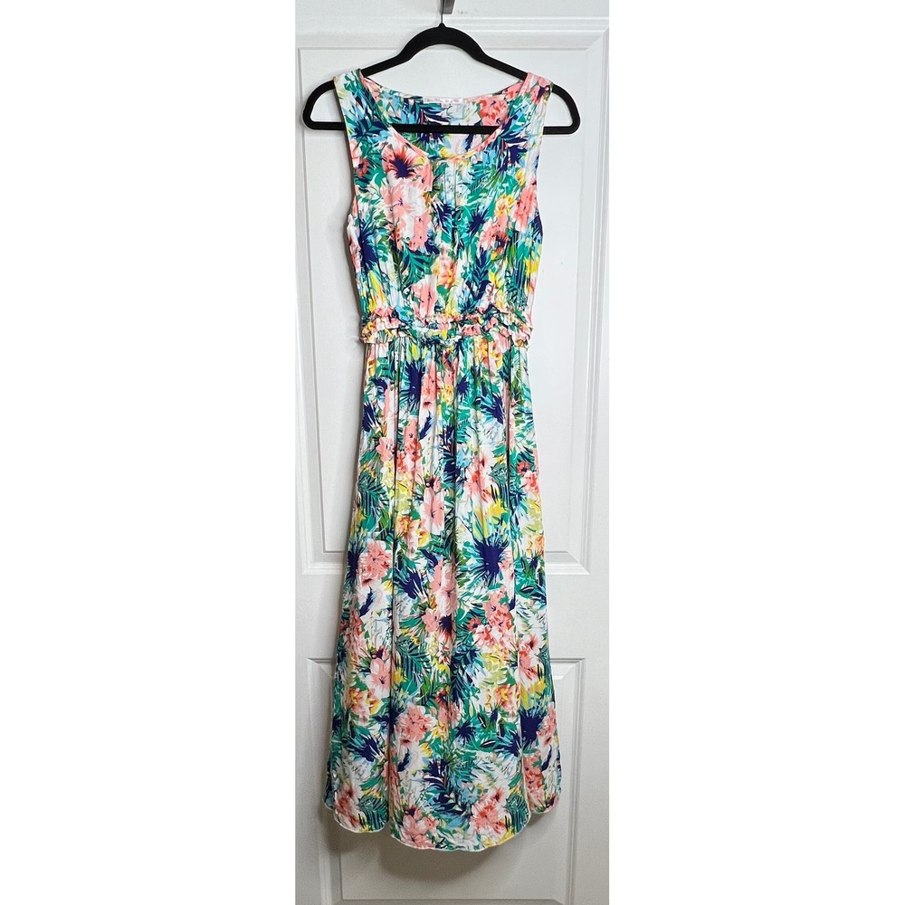 Be You tiful Floral Tropical Maxi Dress Womens S Cotton Sleeveless Elastic Waist